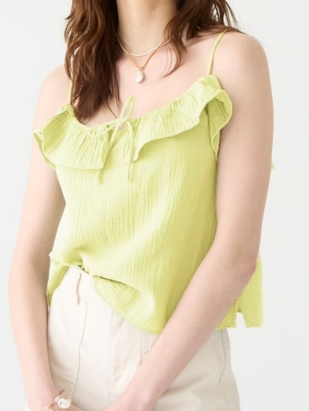 J. Crew Gauzy Ruffle Top Size XL‎ Yellow Airy Popover Camisole NEW Coastal Femme